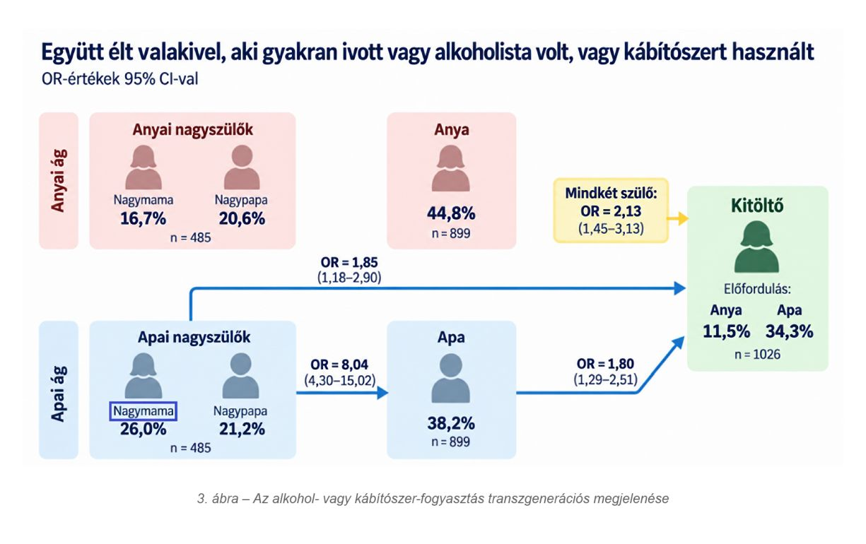 3. ábra: A családban előforduló szenvedélybetegség generációkon átívelő összefüggései.