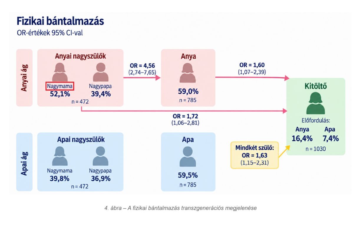 4. ábra: A fizikai bántalmazás generációkon átívelő összefüggései.